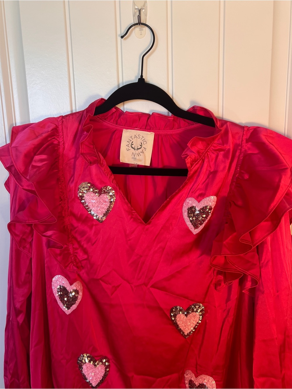 Fantastic Fawn Hot Pink Sequin Heart Ruffle Dress ($79 original) - Picture 7 of 13
